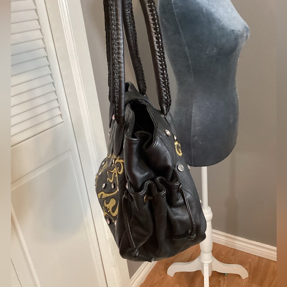 Carlos Falchi Black Embellished Leather Bag - Picture 6 of 16